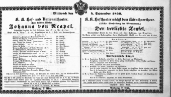 Theaterzettel (Oper und Burgtheater in Wien) 18500904 Seite: 1