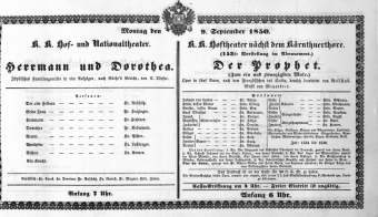 Theaterzettel (Oper und Burgtheater in Wien) 18500909 Seite: 1