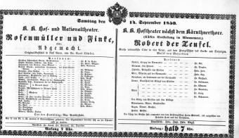 Theaterzettel (Oper und Burgtheater in Wien) 18500914 Seite: 1