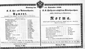 Theaterzettel (Oper und Burgtheater in Wien) 18500917 Seite: 1