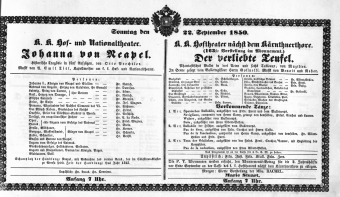 Theaterzettel (Oper und Burgtheater in Wien) 18500922 Seite: 1
