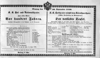 Theaterzettel (Oper und Burgtheater in Wien) 18500930 Seite: 1