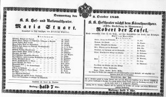 Theaterzettel (Oper und Burgtheater in Wien) 18501003 Seite: 1
