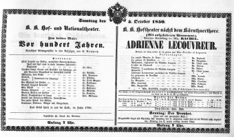 Theaterzettel (Oper und Burgtheater in Wien) 18501005 Seite: 1