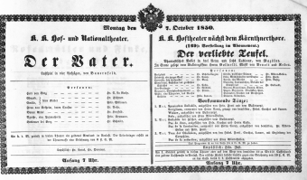Theaterzettel (Oper und Burgtheater in Wien) 18501007 Seite: 1