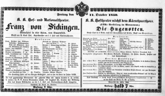 Theaterzettel (Oper und Burgtheater in Wien) 18501011 Seite: 1