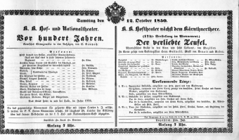 Theaterzettel (Oper und Burgtheater in Wien) 18501012 Seite: 1