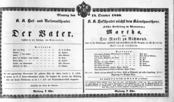 Theaterzettel (Oper und Burgtheater in Wien) 18501014 Seite: 1
