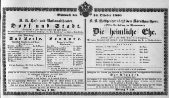 Theaterzettel (Oper und Burgtheater in Wien) 18501016 Seite: 1
