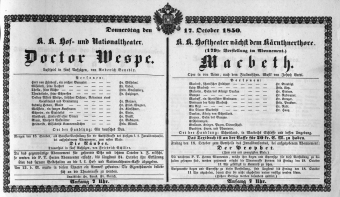 Theaterzettel (Oper und Burgtheater in Wien) 18501017 Seite: 1