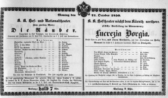 Theaterzettel (Oper und Burgtheater in Wien) 18501021 Seite: 1