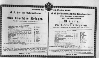 Theaterzettel (Oper und Burgtheater in Wien) 18501023 Seite: 1