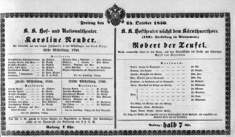 Theaterzettel (Oper und Burgtheater in Wien) 18501025 Seite: 1