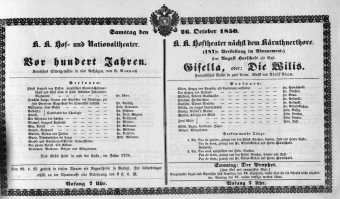 Theaterzettel (Oper und Burgtheater in Wien) 18501026 Seite: 1