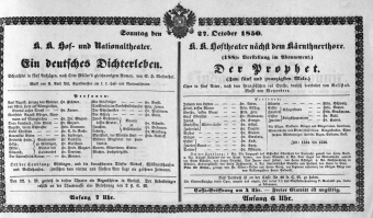 Theaterzettel (Oper und Burgtheater in Wien) 18501027 Seite: 1