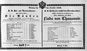 Theaterzettel (Oper und Burgtheater in Wien) 18501028 Seite: 1