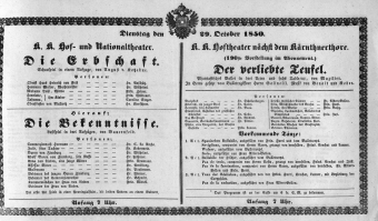 Theaterzettel (Oper und Burgtheater in Wien) 18501029 Seite: 1