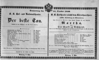 Theaterzettel (Oper und Burgtheater in Wien) 18501031 Seite: 1