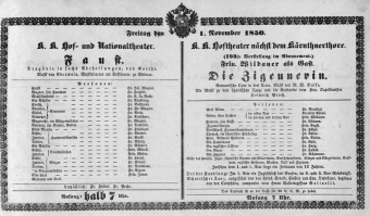 Theaterzettel (Oper und Burgtheater in Wien) 18501101 Seite: 1