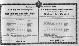 Theaterzettel (Oper und Burgtheater in Wien) 18501102 Seite: 1