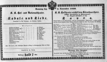 Theaterzettel (Oper und Burgtheater in Wien) 18501103 Seite: 1