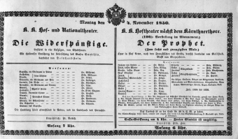 Theaterzettel (Oper und Burgtheater in Wien) 18501104 Seite: 1