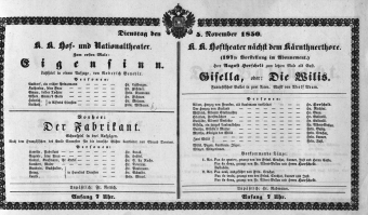 Theaterzettel (Oper und Burgtheater in Wien) 18501105 Seite: 1
