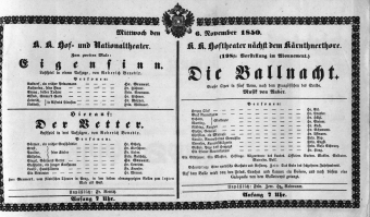 Theaterzettel (Oper und Burgtheater in Wien) 18501106 Seite: 1
