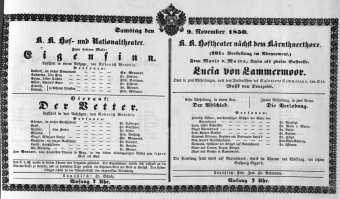 Theaterzettel (Oper und Burgtheater in Wien) 18501109 Seite: 1