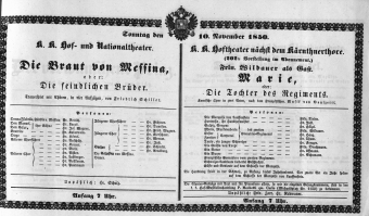 Theaterzettel (Oper und Burgtheater in Wien) 18501110 Seite: 1