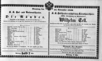Theaterzettel (Oper und Burgtheater in Wien) 18501112 Seite: 1