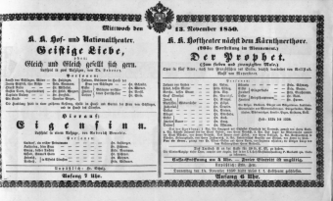 Theaterzettel (Oper und Burgtheater in Wien) 18501113 Seite: 1