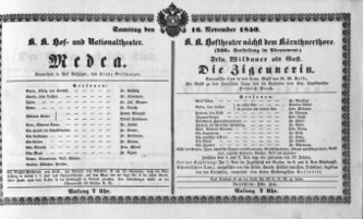 Theaterzettel (Oper und Burgtheater in Wien) 18501116 Seite: 1