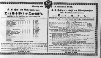 Theaterzettel (Oper und Burgtheater in Wien) 18501118 Seite: 1