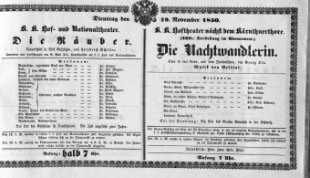 Theaterzettel (Oper und Burgtheater in Wien) 18501119 Seite: 1