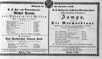 Theaterzettel (Oper und Burgtheater in Wien) 18501120 Seite: 1