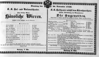 Theaterzettel (Oper und Burgtheater in Wien) 18501126 Seite: 1