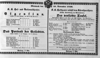 Theaterzettel (Oper und Burgtheater in Wien) 18501127 Seite: 1