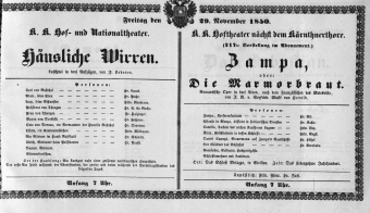 Theaterzettel (Oper und Burgtheater in Wien) 18501129 Seite: 1