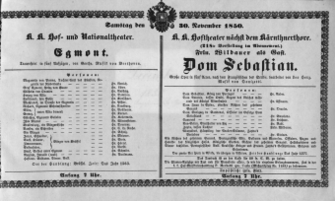 Theaterzettel (Oper und Burgtheater in Wien) 18501130 Seite: 1
