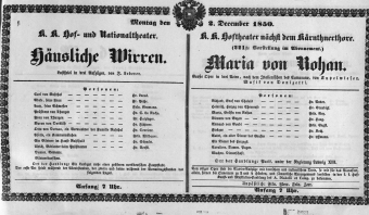 Theaterzettel (Oper und Burgtheater in Wien) 18501202 Seite: 1