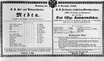 Theaterzettel (Oper und Burgtheater in Wien) 18501203 Seite: 1