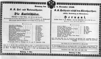 Theaterzettel (Oper und Burgtheater in Wien) 18501208 Seite: 1
