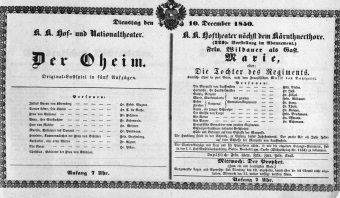Theaterzettel (Oper und Burgtheater in Wien) 18501210 Seite: 1