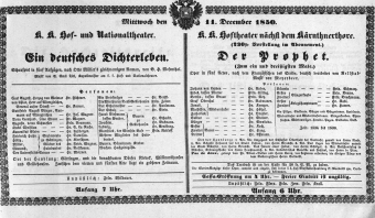 Theaterzettel (Oper und Burgtheater in Wien) 18501211 Seite: 1