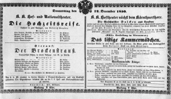Theaterzettel (Oper und Burgtheater in Wien) 18501212 Seite: 1
