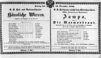Theaterzettel (Oper und Burgtheater in Wien) 18501213 Seite: 1