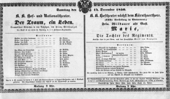Theaterzettel (Oper und Burgtheater in Wien) 18501214 Seite: 1