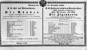 Theaterzettel (Oper und Burgtheater in Wien) 18501217 Seite: 1