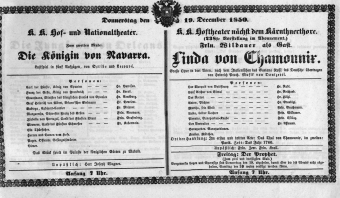 Theaterzettel (Oper und Burgtheater in Wien) 18501219 Seite: 1